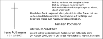 Traueranzeige von Irene Pothmann von Tageszeitung