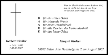 Traueranzeige von Herbert Winkler von Tageszeitung