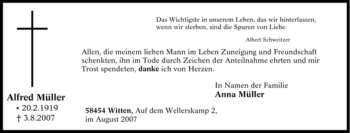 Traueranzeige von Alfred Müller von Tageszeitung