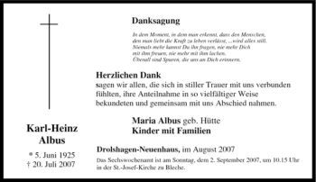 Traueranzeige von Karl-Heinz Albus von Tageszeitung