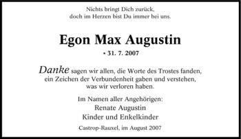 Traueranzeige von Egon Max Augustin von Tageszeitung