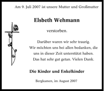 Traueranzeige von Elsbeth Wehmann von Tageszeitung