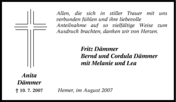 Traueranzeige von Anita Dämmer von Tageszeitung