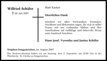 Traueranzeige von Wilfried Schäfer von Tageszeitung