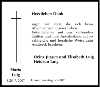 Traueranzeige von Marta Luig von Tageszeitung