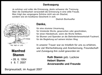 Traueranzeige von Manfred Stamm von Tageszeitung
