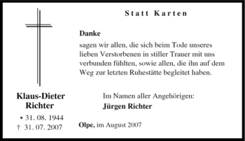Traueranzeige von Klaus-Dieter Richter von Tageszeitung