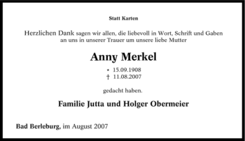 Traueranzeige von Anny Merkel von Tageszeitung