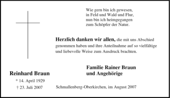 Traueranzeige von Reinhard Braun von Tageszeitung
