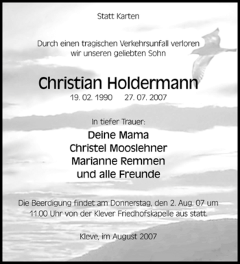 Traueranzeige von Christian Holdermann von Tageszeitung