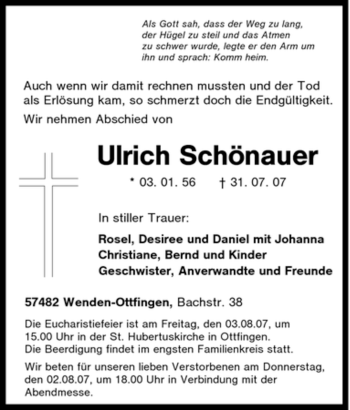Traueranzeige von Ulrich Schönauer von Tageszeitung