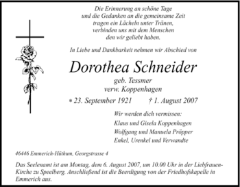 Traueranzeige von Dorothea Schneider von Tageszeitung