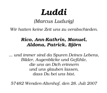 Traueranzeige von Marcus Ludwig von Tageszeitung