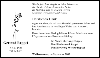 Traueranzeige von Gertrud Reppel von Tageszeitung
