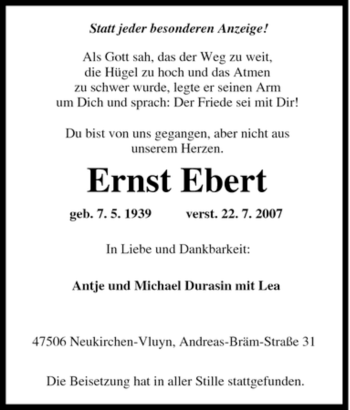Traueranzeige von Ernst Ebert von Tageszeitung