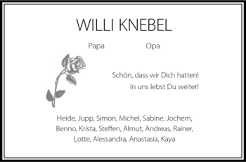 Traueranzeige von Willi Knebel von Tageszeitung