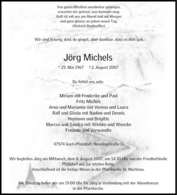 Traueranzeige von Jörg Michels von Tageszeitung