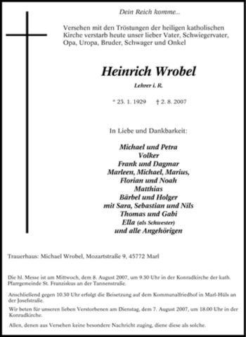 Traueranzeige von Heinrich Wrobel von Tageszeitung