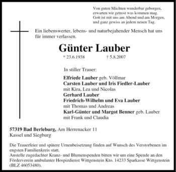 Traueranzeige von Günter Lauber von Tageszeitung