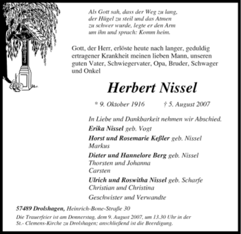 Traueranzeige von Herbert Nissel von Tageszeitung