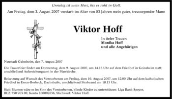 Traueranzeige von Viktor Hoff von Tageszeitung