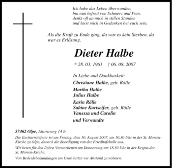 Traueranzeige von Dieter Halbe von Tageszeitung