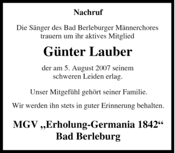 Traueranzeige von Günter Lauber von Tageszeitung
