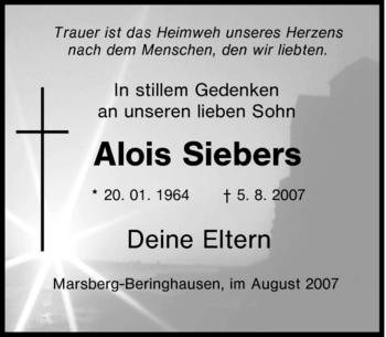 Traueranzeige von Alois Siebers von Tageszeitung
