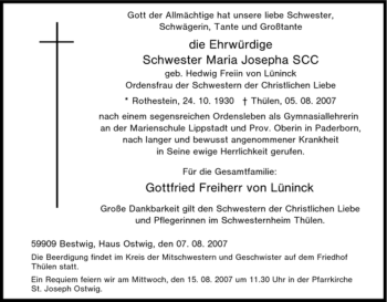 Traueranzeige von Maria Josepha von Tageszeitung