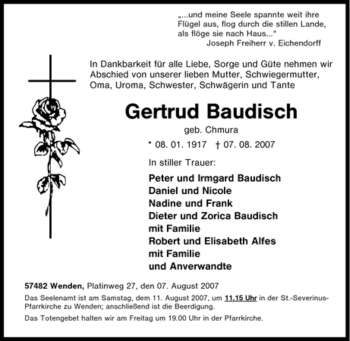 Traueranzeige von Gertrud Baudisch von Tageszeitung