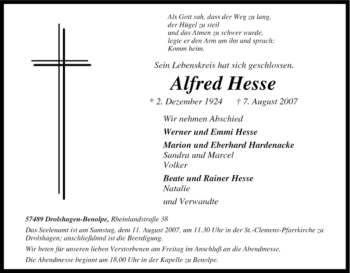 Traueranzeige von Alfred Hesse von Tageszeitung