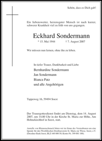 Traueranzeige von Eckhard Sondermann von Tageszeitung