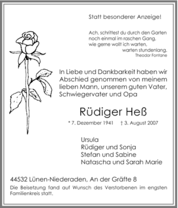 Traueranzeige von Rüdiger Heß von Tageszeitung