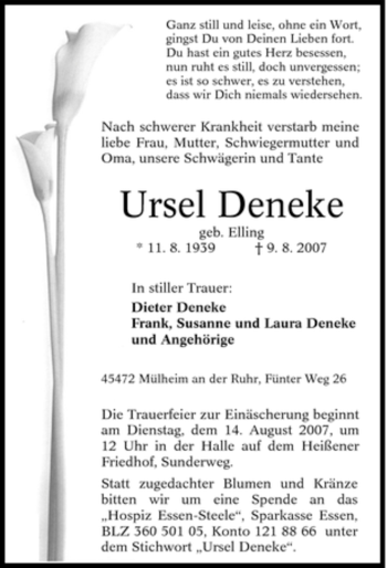 Traueranzeige von Ursel Deneke von Tageszeitung
