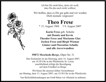Traueranzeige von Theo Frese von Tageszeitung