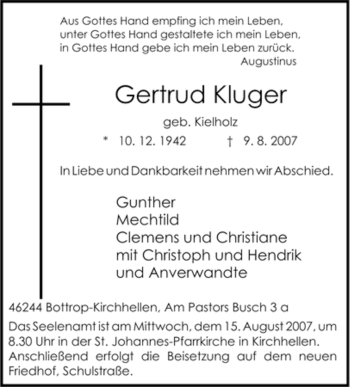Traueranzeige von Gertrud Kluger von Tageszeitung