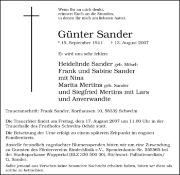 Traueranzeige von Günter Sander von Tageszeitung