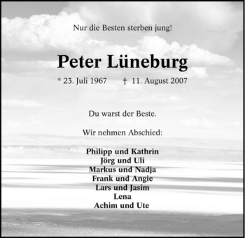 Traueranzeige von Peter Lüneburg von Tageszeitung