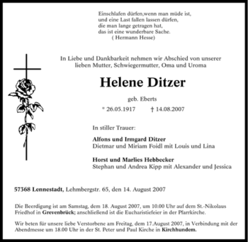 Traueranzeige von Helene Ditzer von Tageszeitung