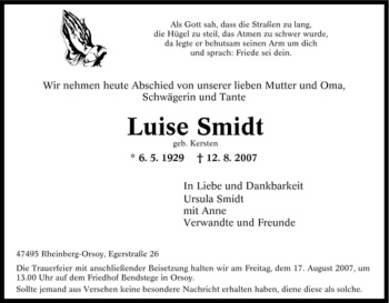 Traueranzeige von Luise Smidt von Tageszeitung
