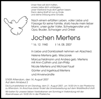 Traueranzeige von Jochen Mertens von Tageszeitung