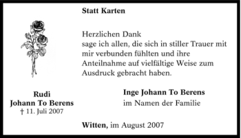 Traueranzeige von Rudi Johann To Berens von Tageszeitung