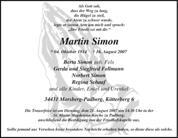 Traueranzeige von Martin Simon von Tageszeitung
