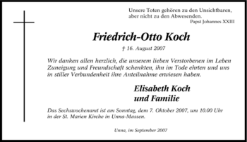 Traueranzeige von Friedrich-Otto Koch von Tageszeitung