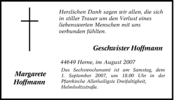 Traueranzeige von Margarete Hoffmann von Tageszeitung