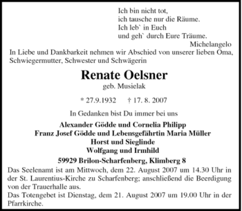 Traueranzeige von Renate Oelsner von Tageszeitung