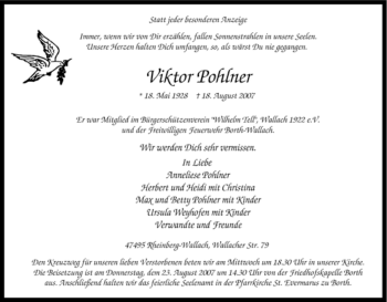 Traueranzeige von Viktor Pohlner von Tageszeitung