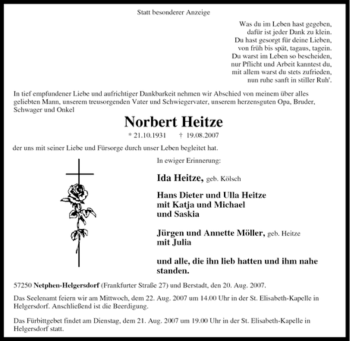 Traueranzeige von Norbert Heitze von Tageszeitung