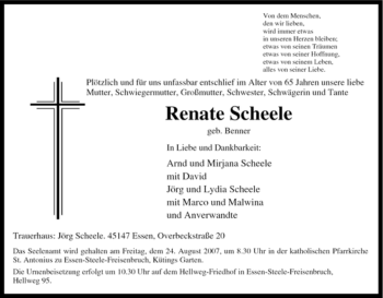 Traueranzeige von Renate Scheele von Tageszeitung