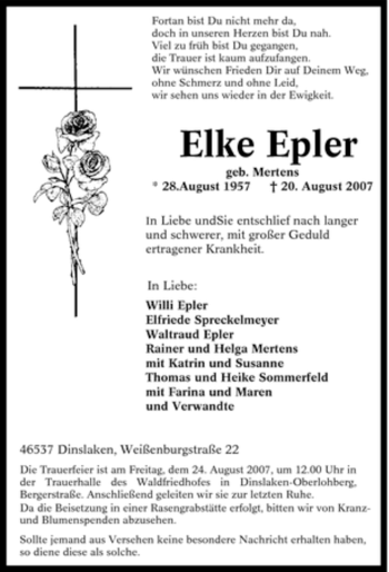 Traueranzeige von Elke Epler von Tageszeitung